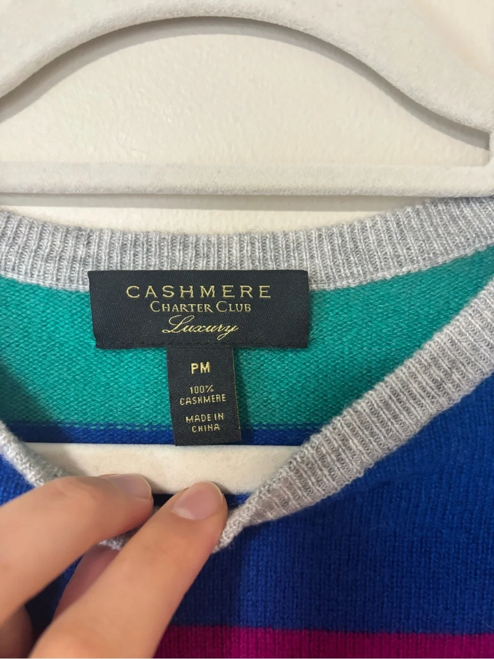 Charter Club Luxury 100% Cashmere Rainbow Striped Sweater